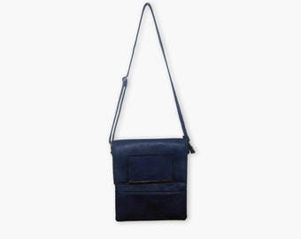 Bolsa de ombro / bolsa crossbody / bolsa de couro sintético azul, bolsa com 2 compartimentos