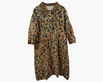 Vintage Handmade Floral Print Long Sleeve Maxi Shift Dress, 1960s