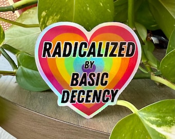 Radicalized By Basic Human Decency Holographic Sticker, Waterproof Vinyl Decal