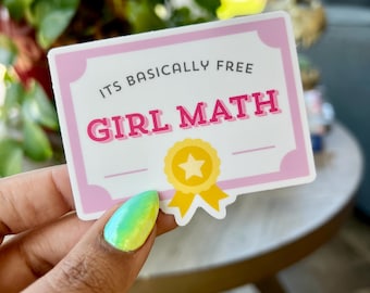 Girl Math Sticker, Millenial 90s Kid Laptop Decal, Pink Waterproof Waterbottle Sticker