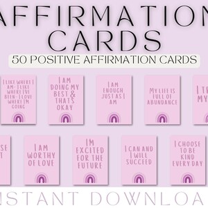 Tarjetas de afirmación, Tarjetas de afirmación positiva imprimibles, Tarjetas flash motivacionales digitales para la confianza y la autoestima, Citas positivas