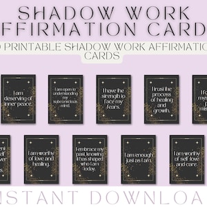 Schattenarbeit Affirmationskarten, druckbare positive Affirmationskarten, digitale motivierende Flash-Karten für Heilung, Selbstliebe und Selbstwertgefühl