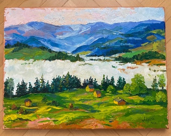 Mountains Landscape Oil Painting Panorama Art Wall Art Landscape Rural Landscape Plein Air Picture Wall Decor Oil on Canvas