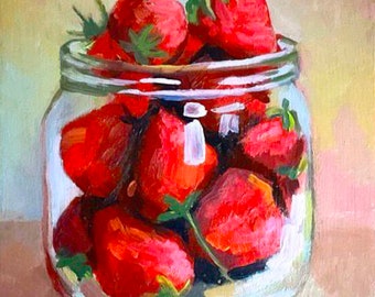 Bodegón de fresas: fotorrealismo, decoración de pared con frutas (15 x 20 cm)