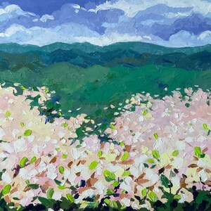 Cotton Flowers Painting Original Artwork Cotton Flower Field, Botanical Wall Painting