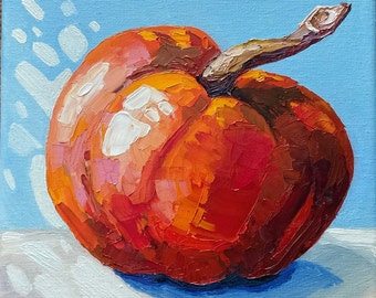 Original Pumpkin Oil Painting: Abstract Halloween Art, 8x8