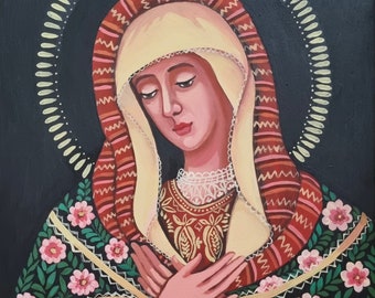 Icono de la Virgen María pintado a mano: Arte de la Santa Madre