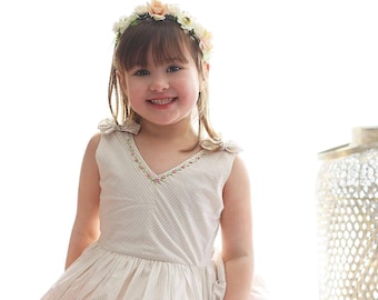 Cream dress,cotton baby girl dress, summer dress, stripe dress, Easter dress