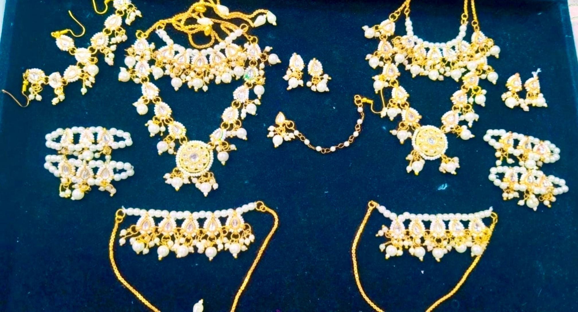 Kundan Pearl Jewelry Set for Deities, 9-14 inch - Handmade deity jewellery from Arya Creations