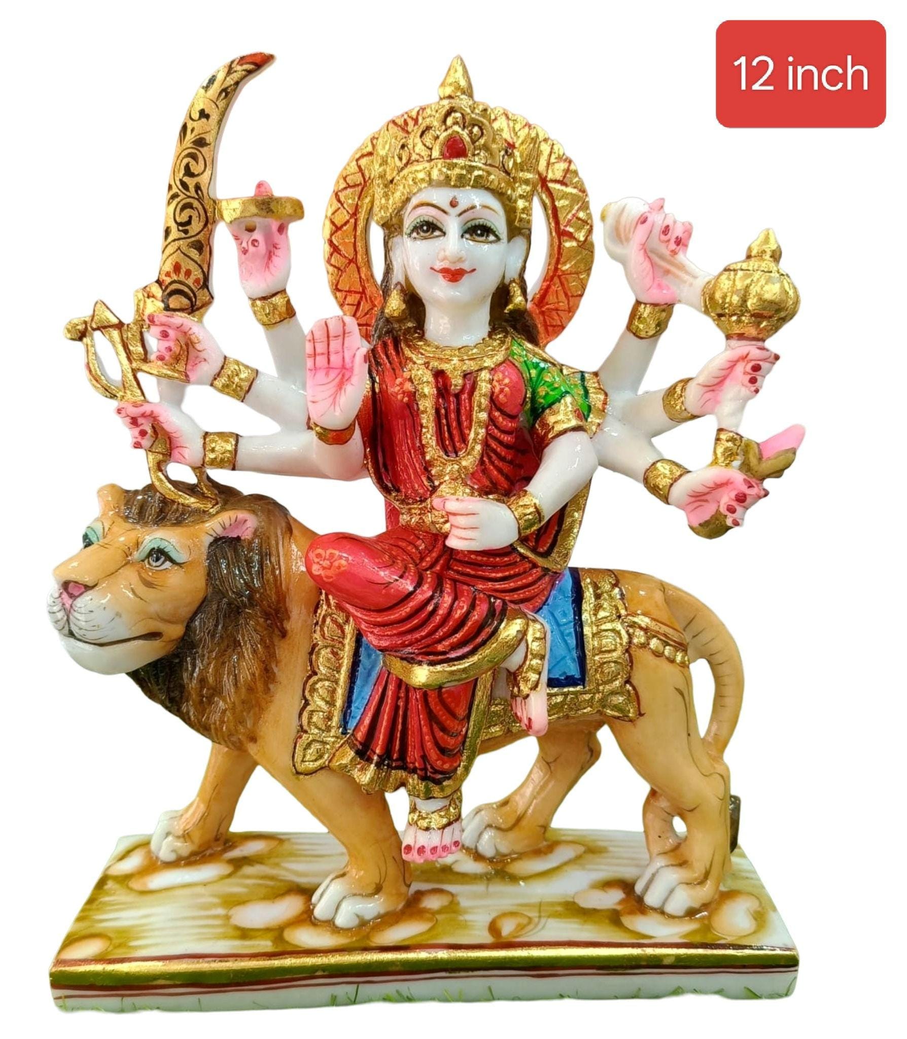 Durga Mata /Sherawaali Mata Marble Statue - 12 inch - Handmade statues from Arya Creations