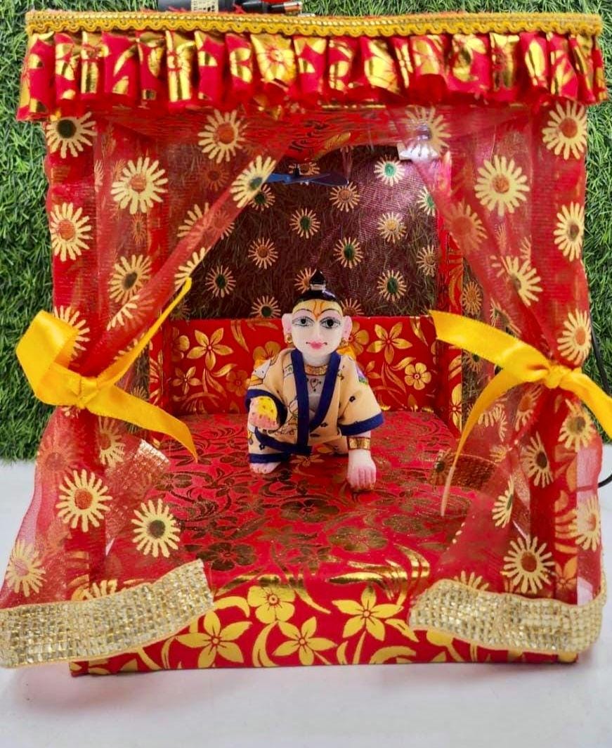 Bedroom for Laddu Gopal Ji and all deities - with light & fan - Handmade devotional handicrafts from Arya Creations