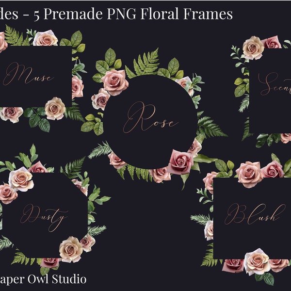 Dusty Mauve Roses Frames Clip Art, Mauve Roses Border, Blush Rose PNG, Real Flower Clipart, Boho Floral Arrangements, Mauve Rose Flowers