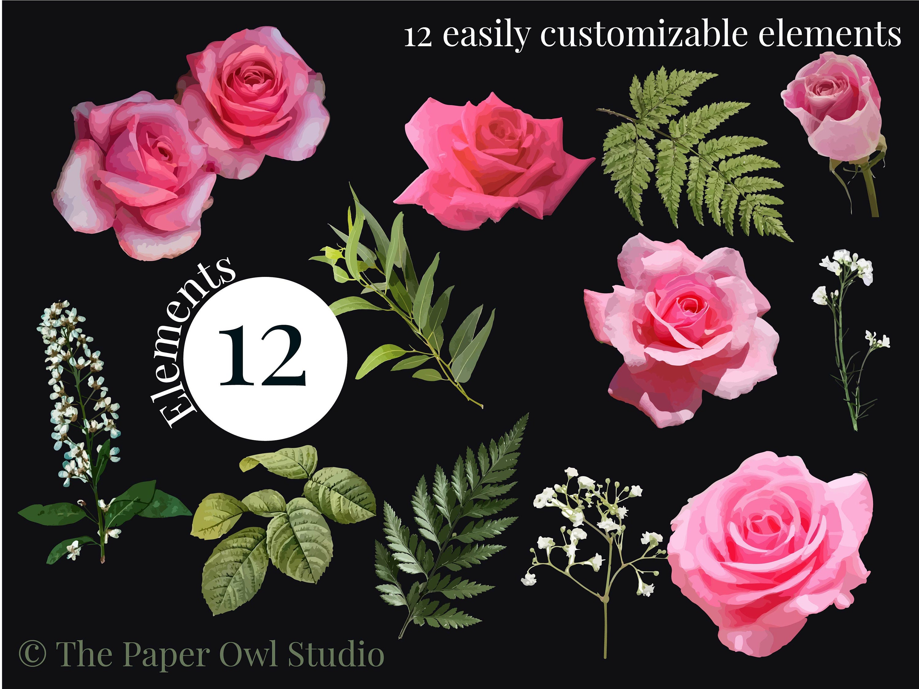 Vintage Pink Roses Clip Art Hot Pink Rose Bouquet Real - Etsy