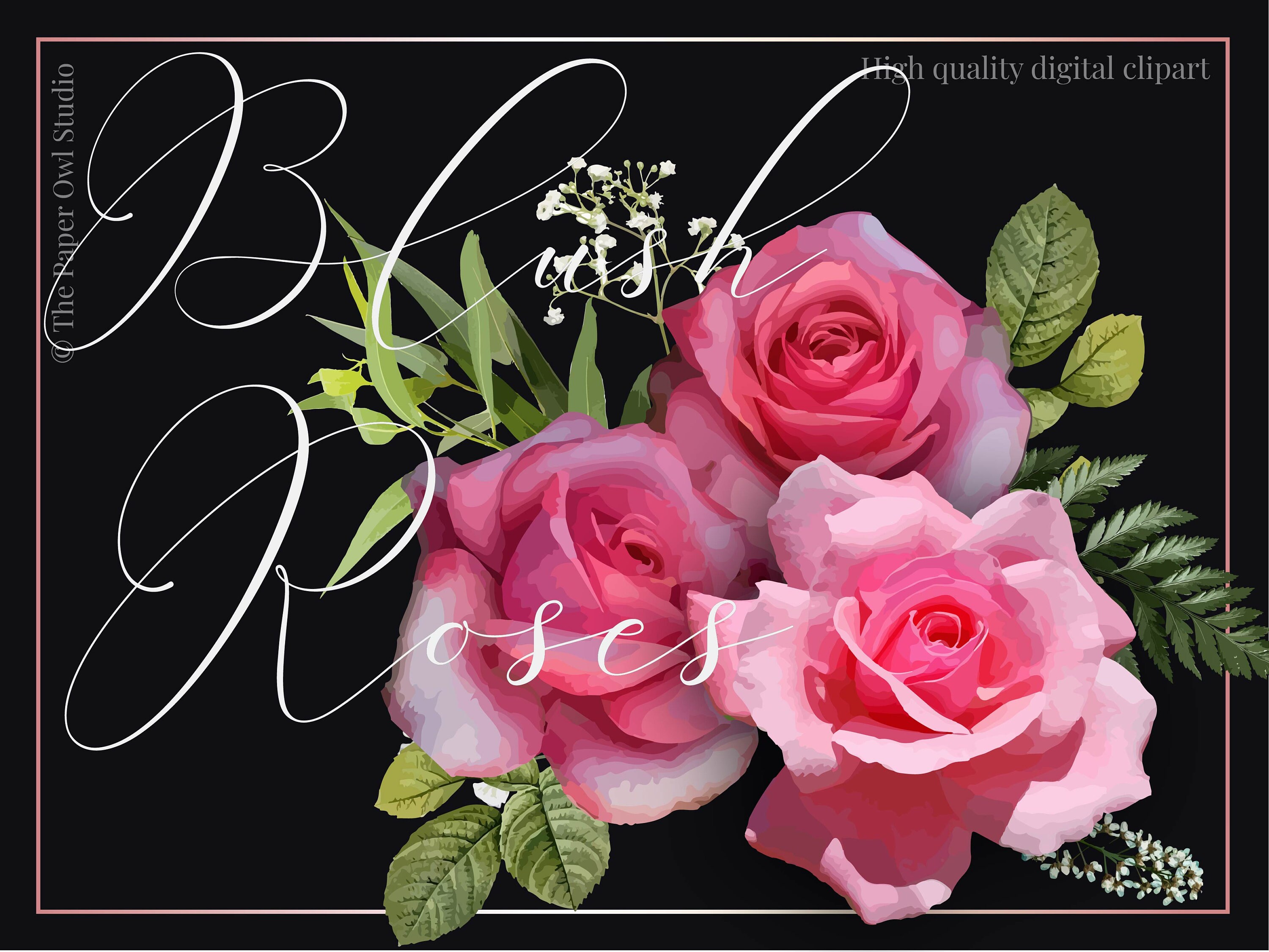Vintage Pink Roses Clip Art Hot Pink Rose Bouquet Real - Etsy