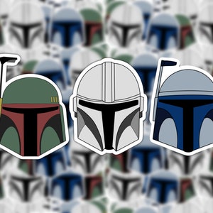 Kopfgeldjäger Helm Sticker Pack | Star Wars | Der Mandalorianer | Boba | Jango | Vinyl-Aufkleber | GLÄNZEND Wasserdicht | Laptop | Wasserflasche