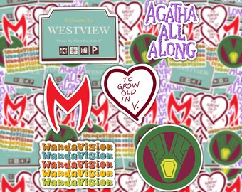 Westview Residents Sticker Pack | WandaVision | Marvel | Avengers | Vinyl Sticker | GLOSSY Waterproof | Water Bottle | Laptop