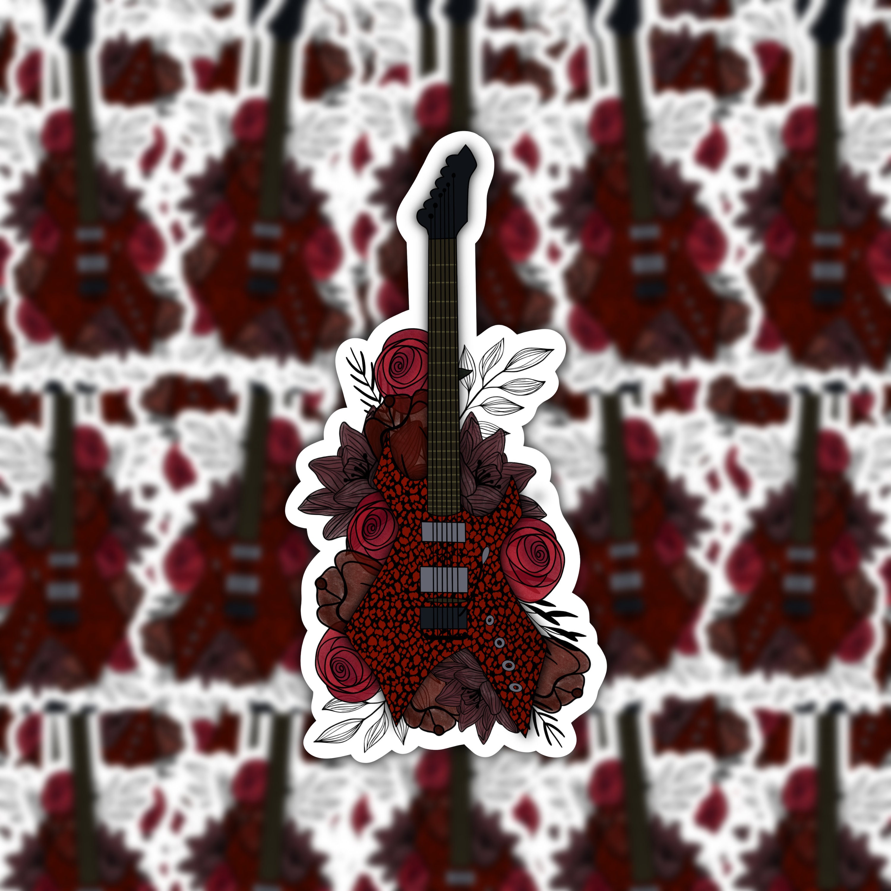 The Guitar Floral Sticker | Eddie Munson | Laptop | Waterbottle | GLOSSY waterproof | Vinyl Sticker