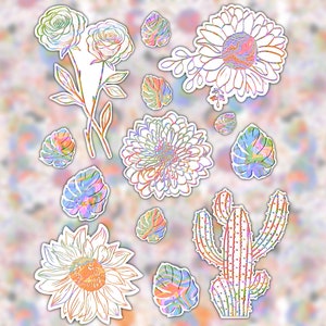 Pastell Tie Dye Botanische Sticker Pack | Blume | Minimalistischer | Vinyl Sticker | GLOSSY Wasserfest | Laptop | Wasserflasche