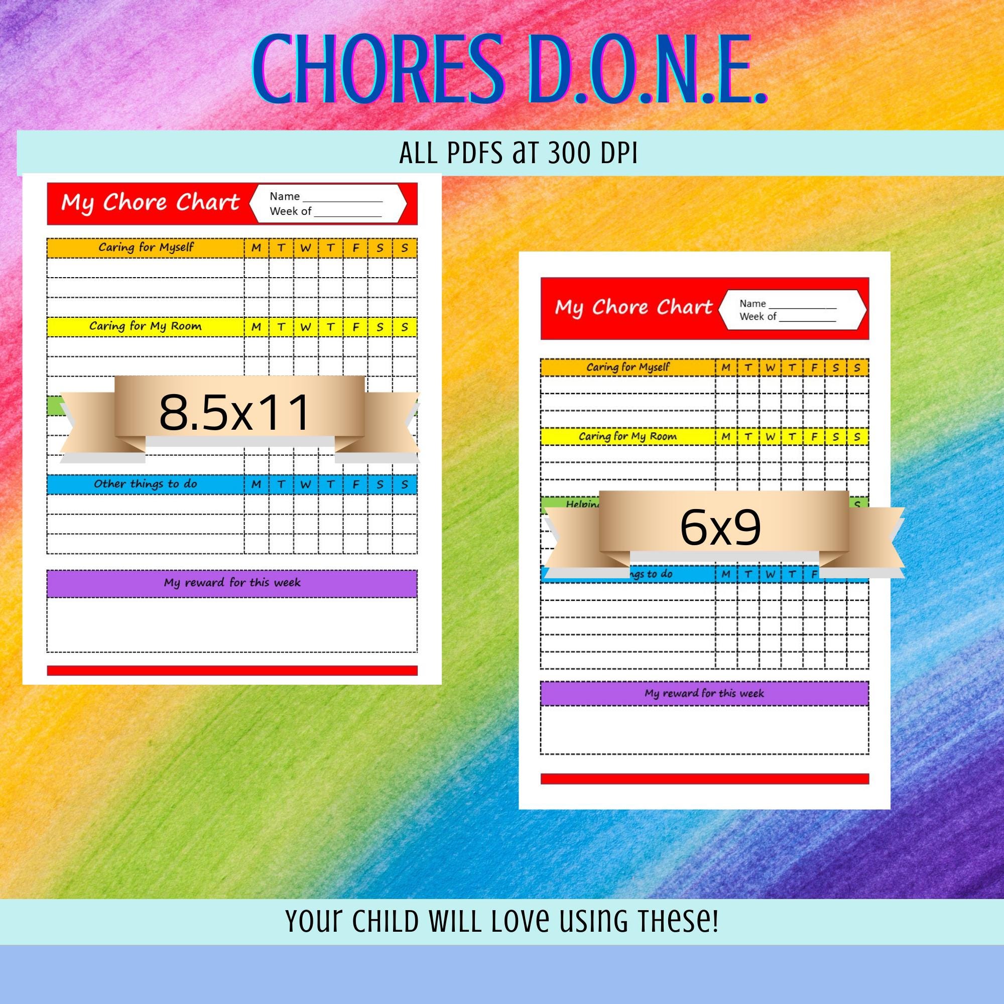 Rainbow Colors Chore Chart, Printable Chore Chart, Children's Chore ...