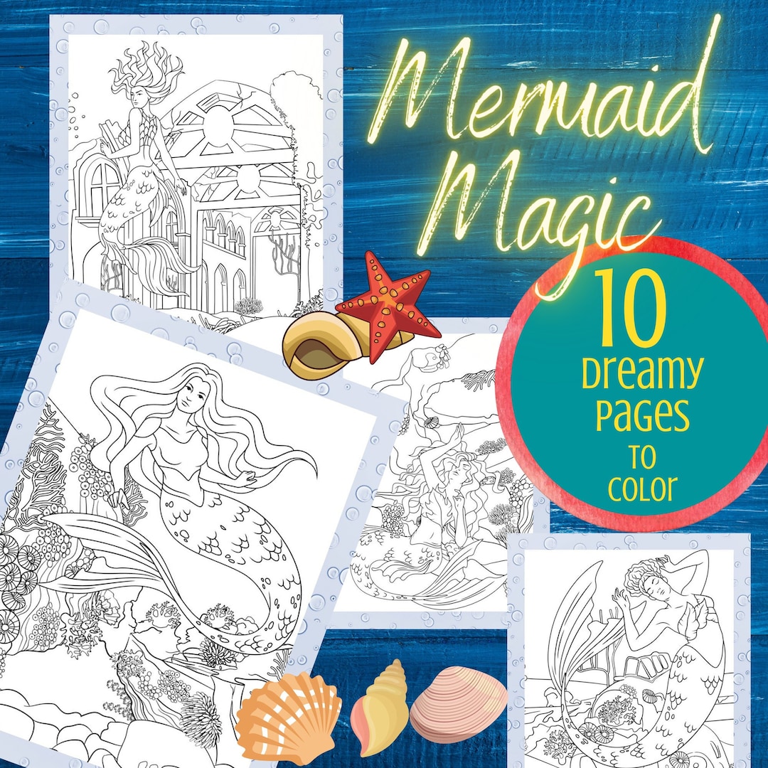 Mermaid Magic COLORING Pages, Letter and A4 Sizes - Etsy