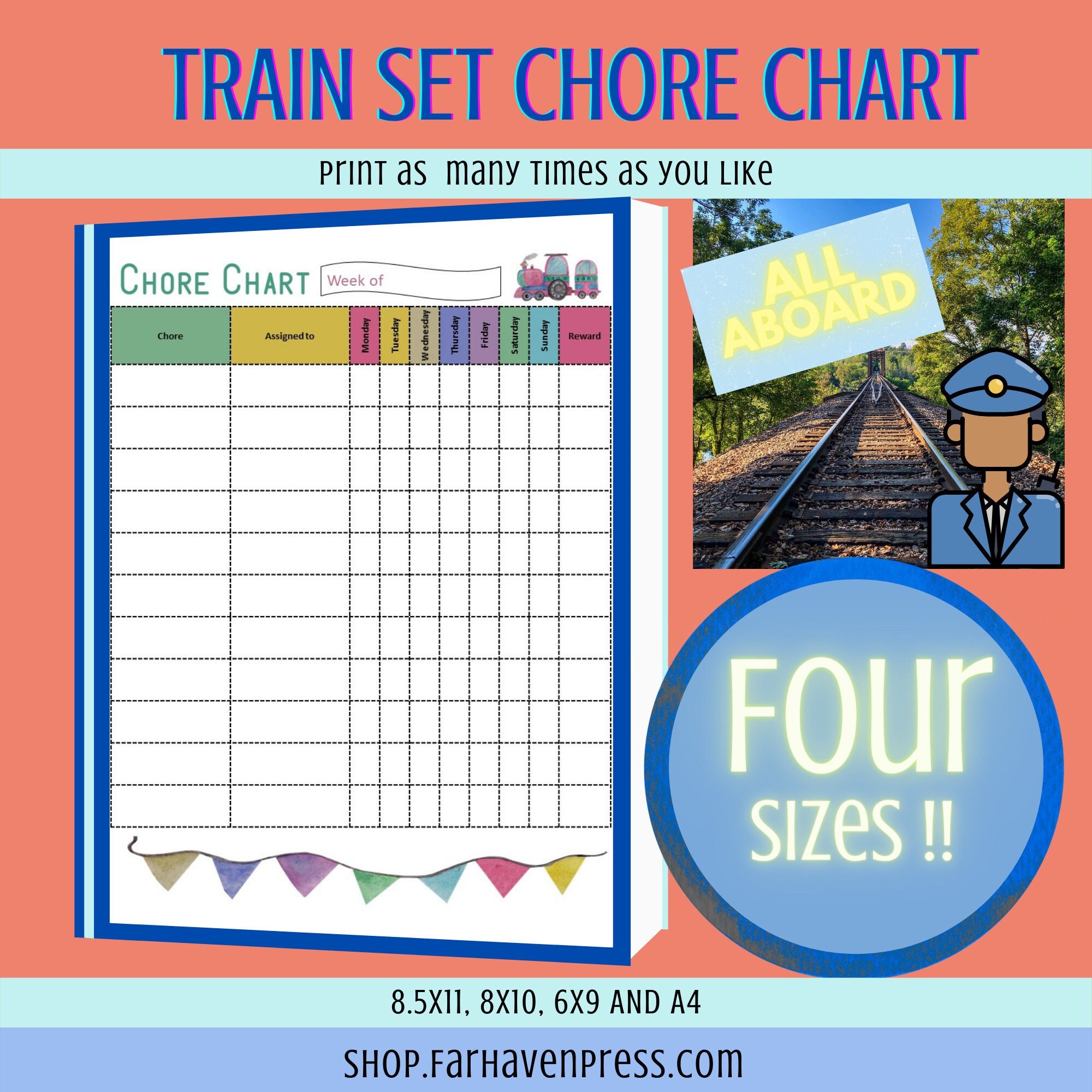 Train Set Chore Chart, Printable Chore Chart, Children's Chore Chart ...