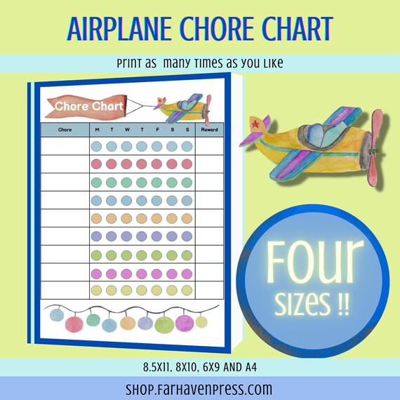 Airplane Chore Chart Printable Chore Chart Children's | Etsy