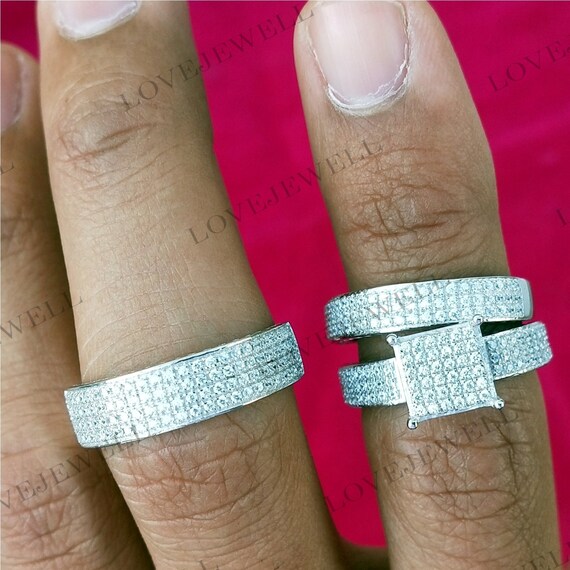 Trio Wedding Sets Matching Bride and Groom Wedding Set in 14k