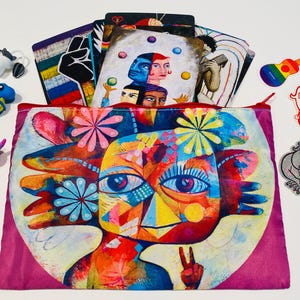 Regenbogen Tier Reißverschluss Beutel.  Orakel Kartentasche, Schminktasche, Kulturtasche, Artsy Tasche und vielem mehr.