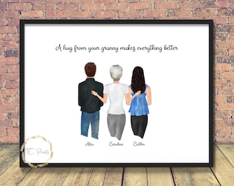 Granny Print | Family Portrait | Grandparent | Grandchildren | Family Gift | Personalised Family Gift  | Gran and grandchildren