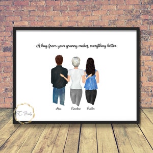Granny Print | Family Portrait | Grandparent | Grandchildren | Family Gift | Personalised Family Gift  | Gran and grandchildren