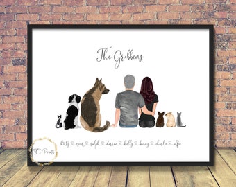 Cadeau de famille | Impression couple | Cadeau pour ami | Impression familiale | Impression chien | Cadeau familial personnalisé | Couple et animal de compagnie | Amoureux des chats | Amour familial