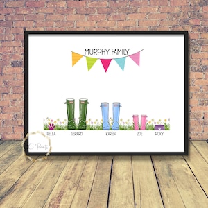 Family in Wellies | Wellies | Love Wellies | Family Gift | Personalised Gift | Wellington Boots | Family and Pet | Family love