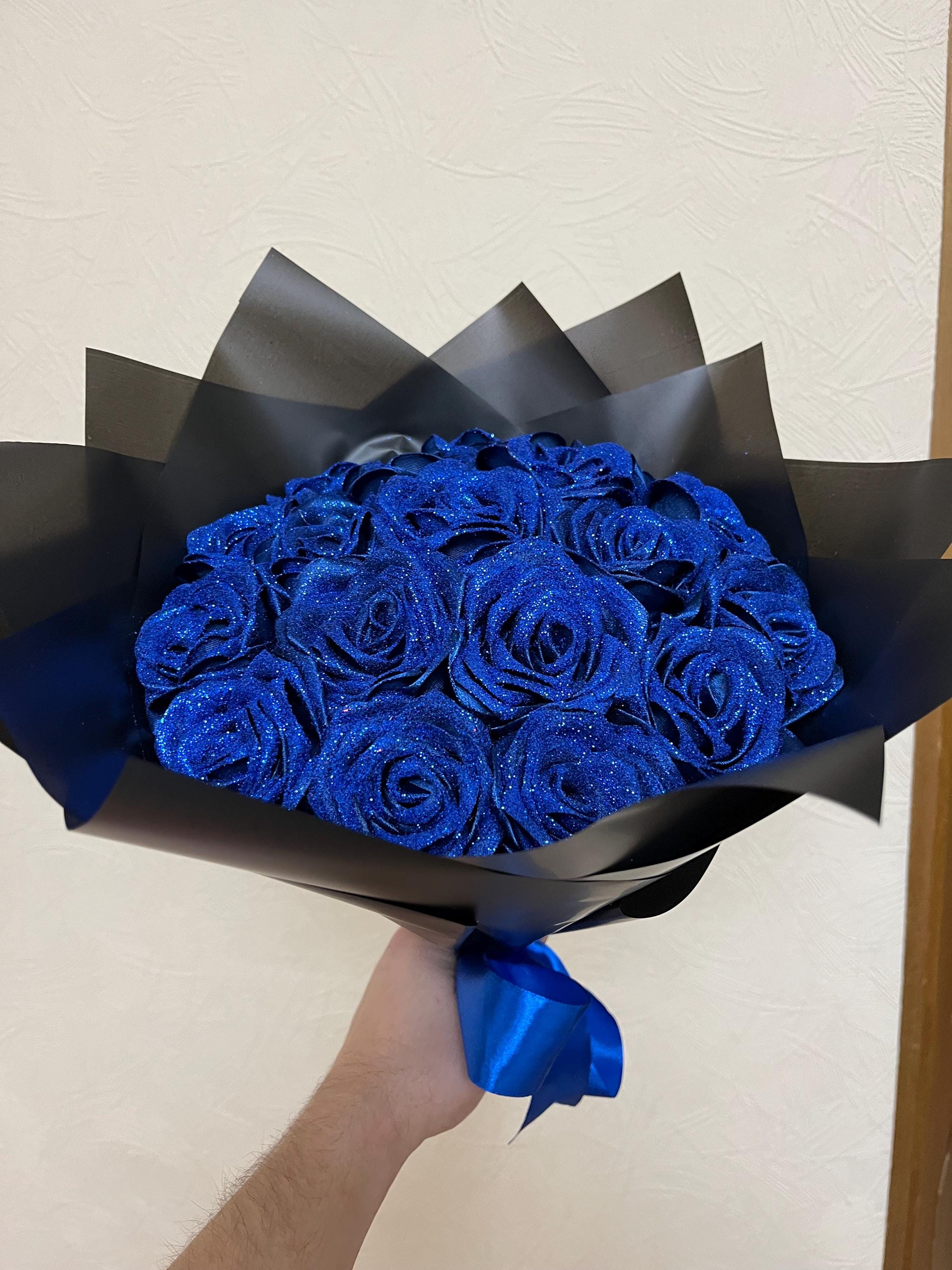 Custom Blue Eternal Rose With Glitter, Bouquet of Artificial Flowers ...