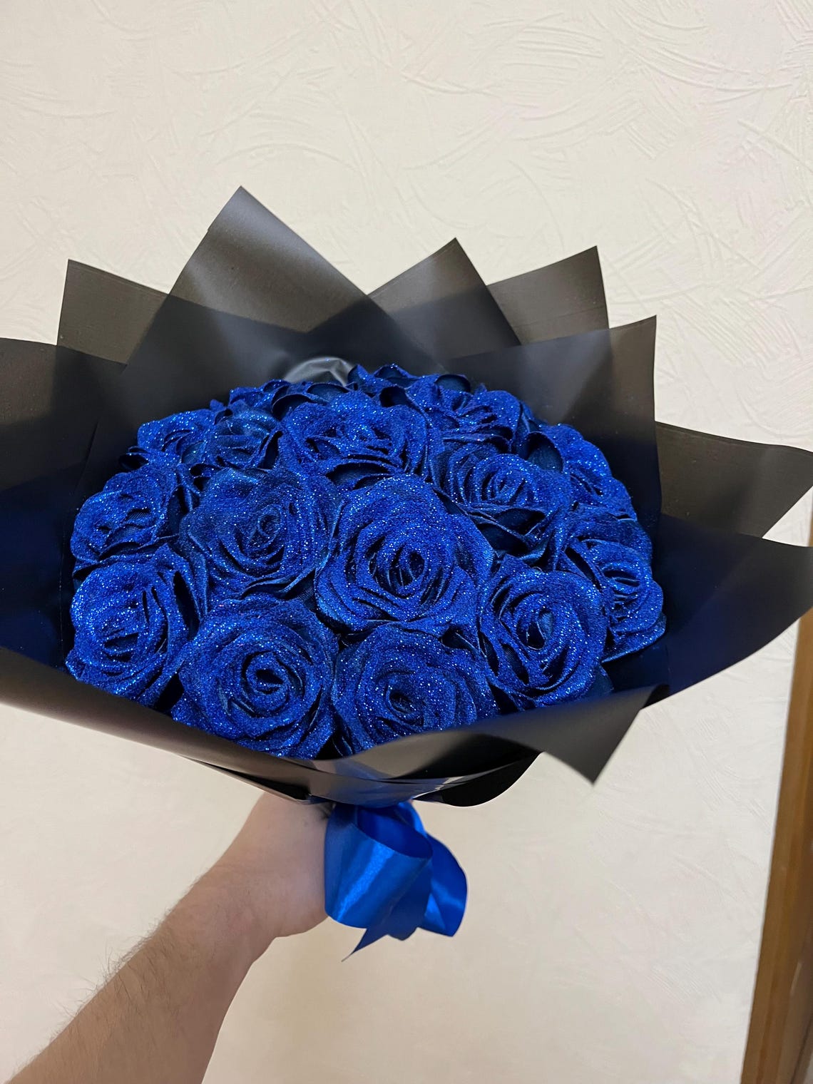 Custom Blue Eternal Rose With Glitter, Bouquet of Artificial Flowers ...