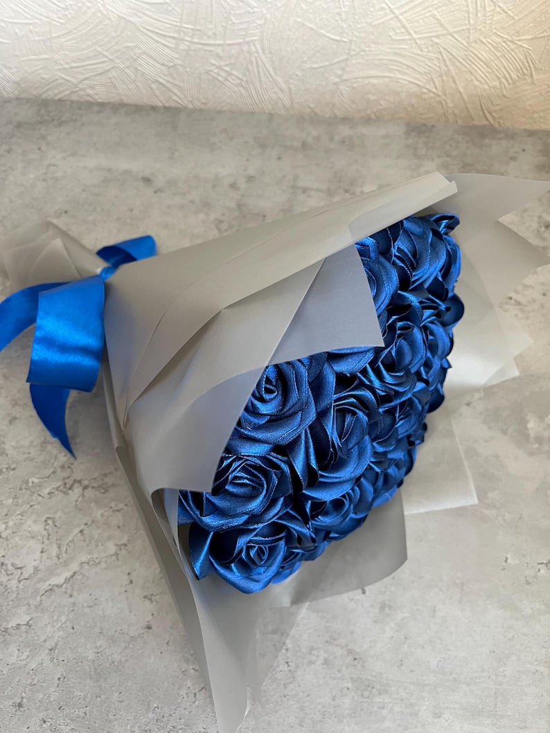 Navy Blue Eternal Rose Without Glitter, Bouquet of Artificial Flowers ...