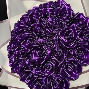 Dark Purple Graduation Bouquet Eternal Rose, Bouquet of Artificial Flowers, Customizable Ramo Buchon, Satin Ribbon Rose, Everelasting Flower