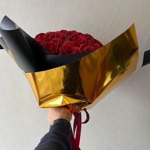 Custom Red Eternal Rose With Glitter, Bouquet of Artificial Flowers ...