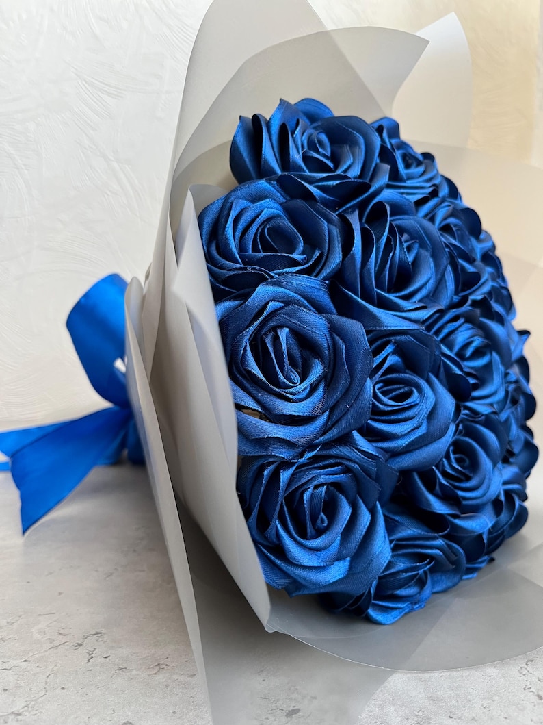 Navy Blue Eternal Rose Without Glitter, Bouquet of Artificial Flowers ...