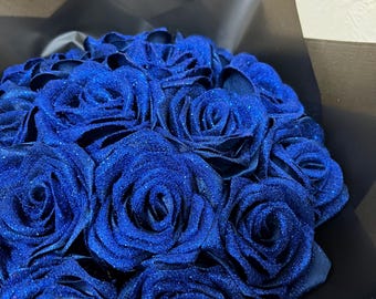Custom Blue Eternal Rose With Glitter, Bouquet of Artificial Flowers ...