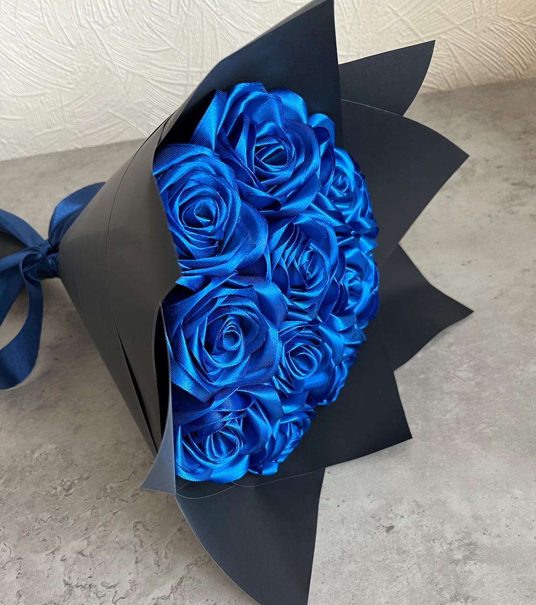 Navy Blue Eternal Rose Without Glitter in Black Wrapper, Bouquet