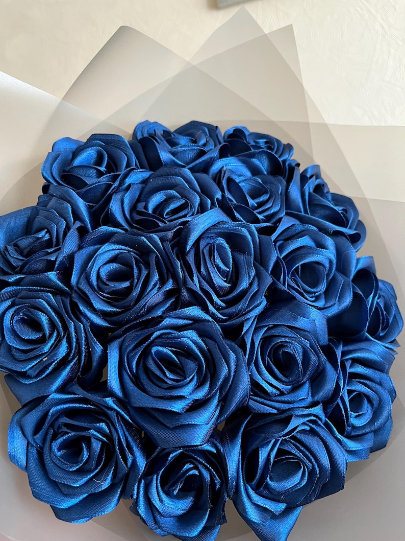 Navy Blue Eternal Rose Without Glitter, Bouquet of Artificial Flowers ...