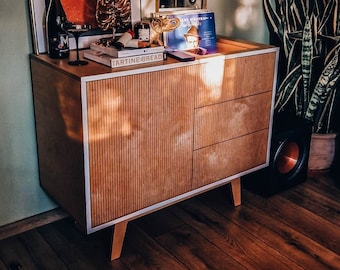 Handmade Birch Plywood Record Player Stand, 1960s Media Console
