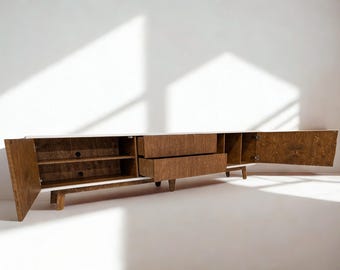 Handmade Mid-Century Modern Media Console – Birch Plywood Vinyl Cabinet