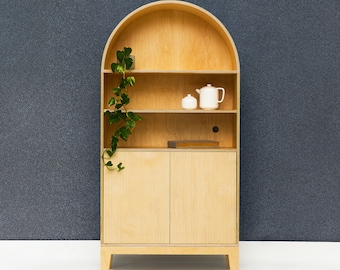 Arched cabinet, circular sideboard, cabinet with doors, mid century bookcase, bookshelf storage, Dandi