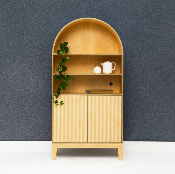 Arched cabinet, circular sideboard, cabinet with doors, mid century bookcase, bookshelf storage, Dandi
