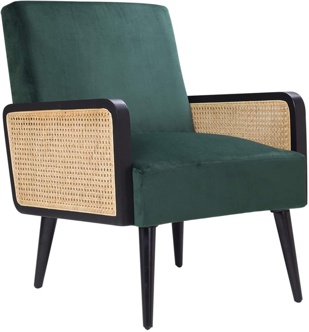 Wood modern velvet lounge chair with rattan armrest Relax | Etsy