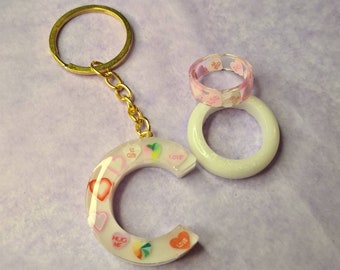 Love Hearts Hug Me Cute Keyring Small Letters Custom Keychain Gift Anniversary Birthday So Cute Sweet Love