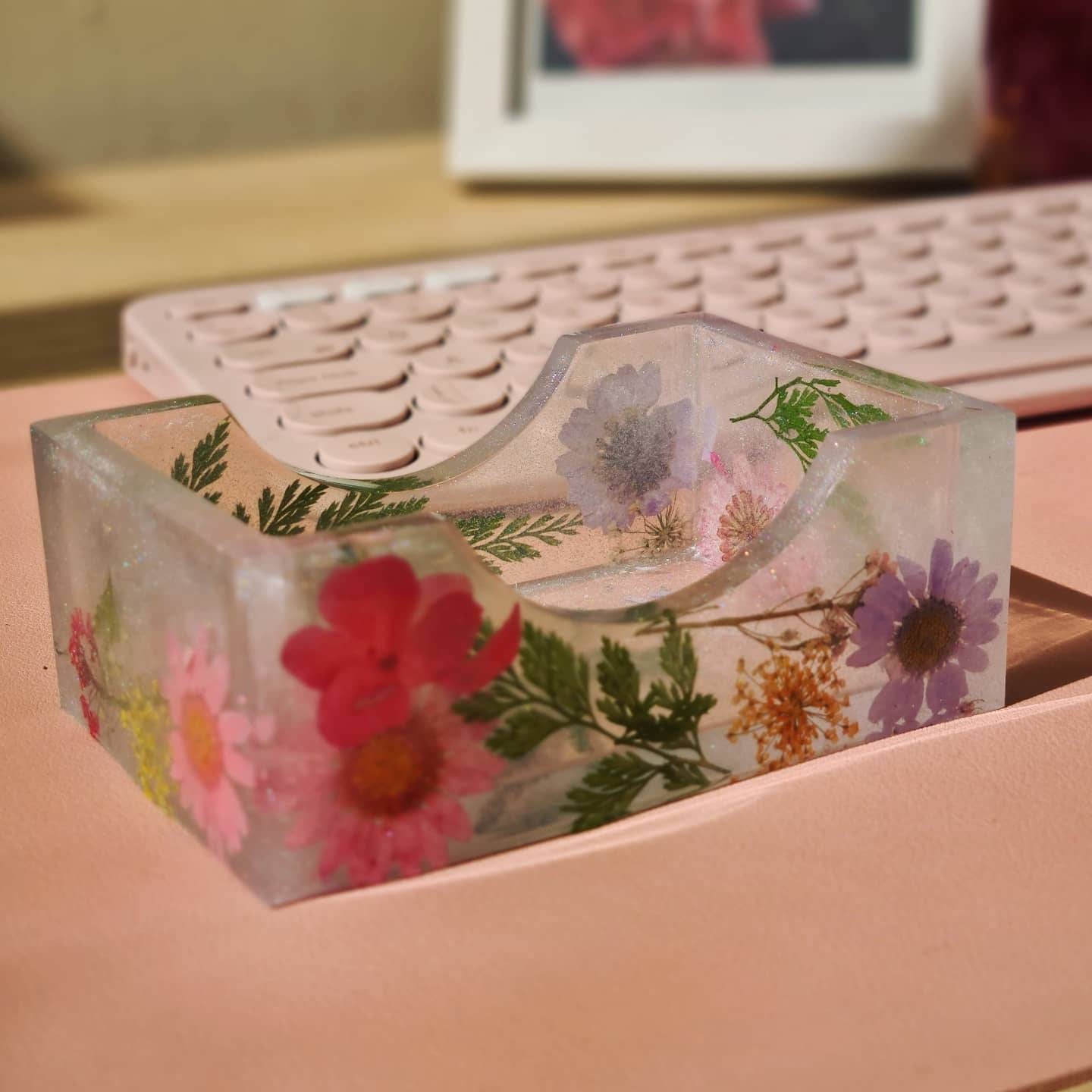 Custom Resin Business Card Holder Floral Dried Flowers Shimmer Etsy