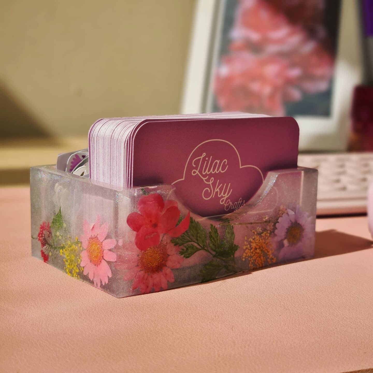 Custom Resin Business Card Holder Floral Dried Flowers Shimmer Etsy