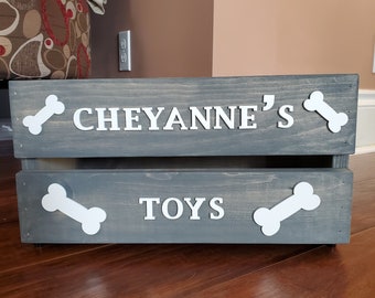 Personalized Wooden Dog Toy Box | Dog Box | Dog Toy Crate | Pet Toy Box | Pet Storage | Pet Accessories Active